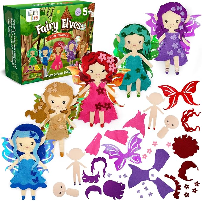 Fairy Elves Sewing Kit for Kids Ages 7-12 - Rainbow Garden Felt Craft