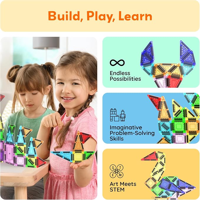 PicassoTiles 100PC Travel Nano Magnetic Tiles Construction Building Blocks Toy with Storage Case Educational STEM Learning Build Kit 3D Magnet Tile Stacking Block Toys for Kids Boys Girls Ages 3+ PN04