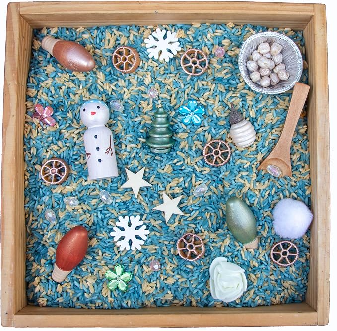 Open Ended Toys | Winter Sensory Bin, Colored Rice, Sensory Rice, Sensory Filler, Snowman Sensory Bin, Christmas Toy, Christmas Toys, Christmas Stocking Stuffers, Christmas Activities