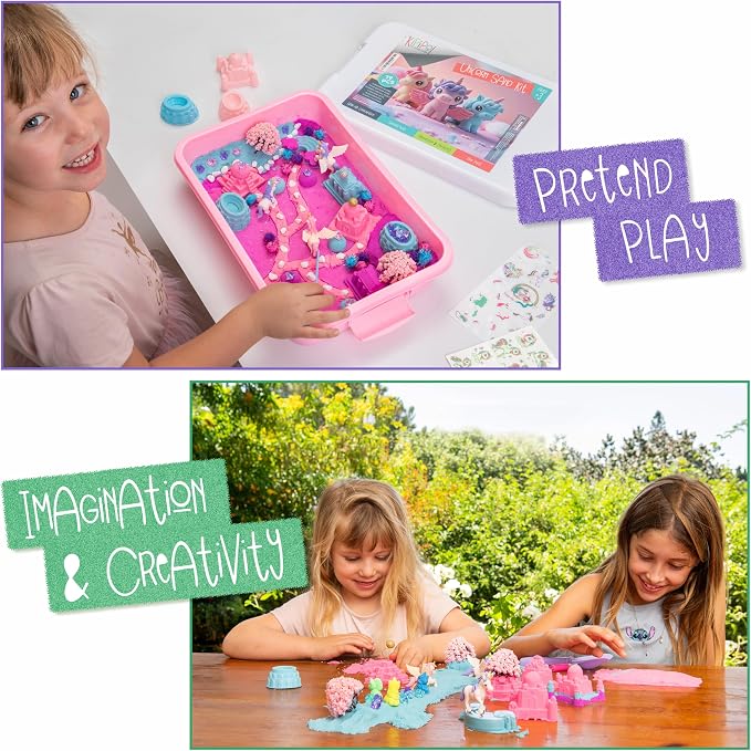 Kipipol Unicorn Sensory Bin for Toddlers 3-4, 5-7 Magic Sand Art Kit w Sandbox, 2.4 LB of Sensory Sand, 10 Sand Toys, 4 Unicorn Toys for Girls Age 4-6, 6-8 Christmas & Birthday Gifts for Girls