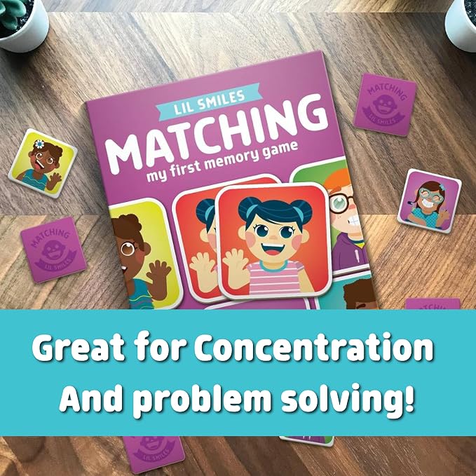 Chuckle & Roar Lil Smiles Matching Memory Game – Preschool Concentration Board Game with Friendly Faces, 3 Themed Decks (at Home, Outside, On-The-Go), 180 Cards, 2–6 Players, Ages 6+