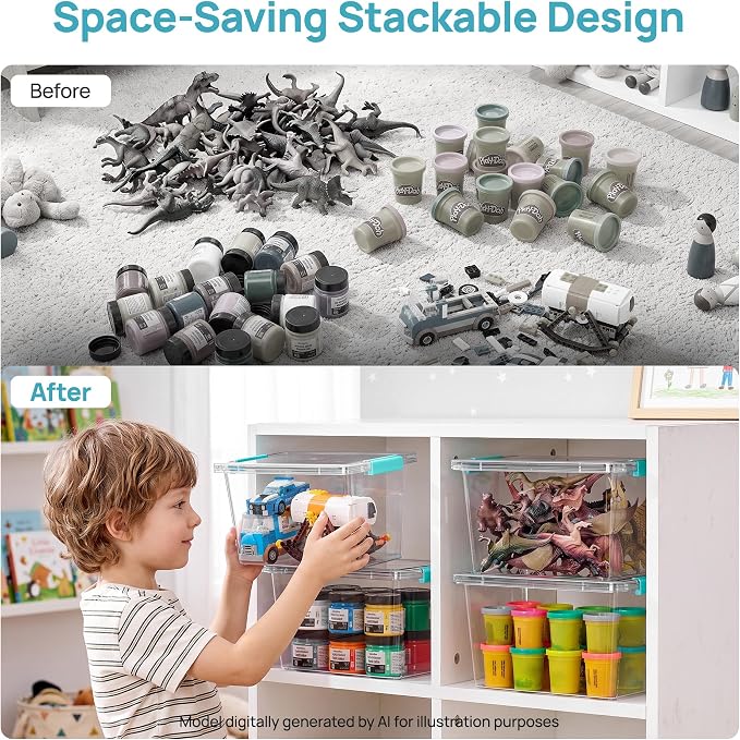 Vtopmart 6 Pack 5 Qt Clear Storage Bins with Lids for Toy & Craft Storage | Stackable Plastic Toy Bin for Home, Classroom, Plastic Art & Craft Storage Container, BPA-Free Organizer Box
