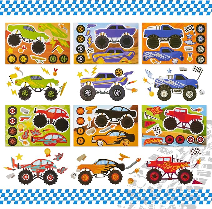 JOYIN 36 Sheets 9"x6" Make a face Stickers for Kids, Make Your Own Monster Truck Stickers, Crafts Birthday Party Favors, Goodie Bags Classroom Activities