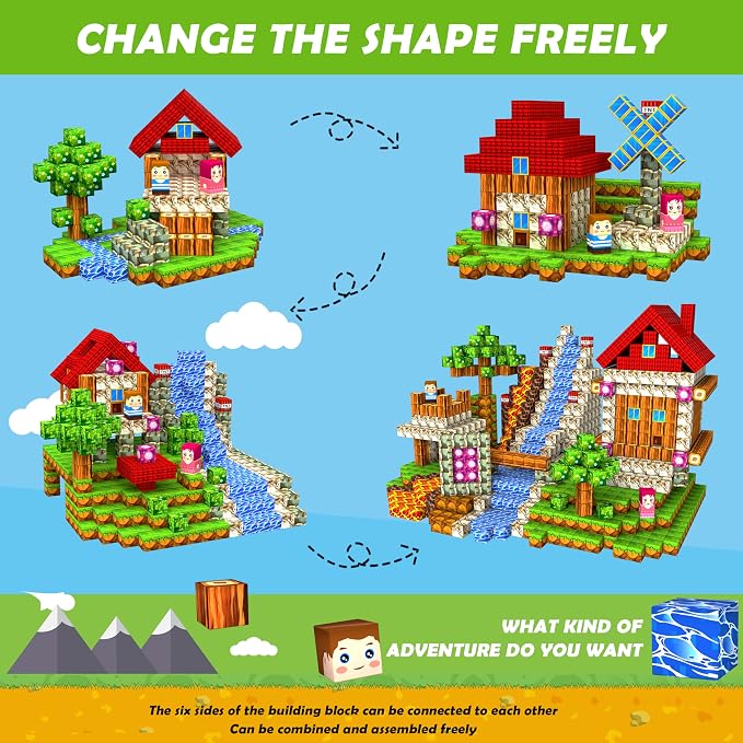 GaHoo 220PCS Magnetic Blocks, Forest Magnetic Building Cubes for Kids | Strong Sturdy Magnetic Building Blocks, Forest-themed Sensory Learning Toy, with A Storage Bag, Ideal Birthday Gift for Kids