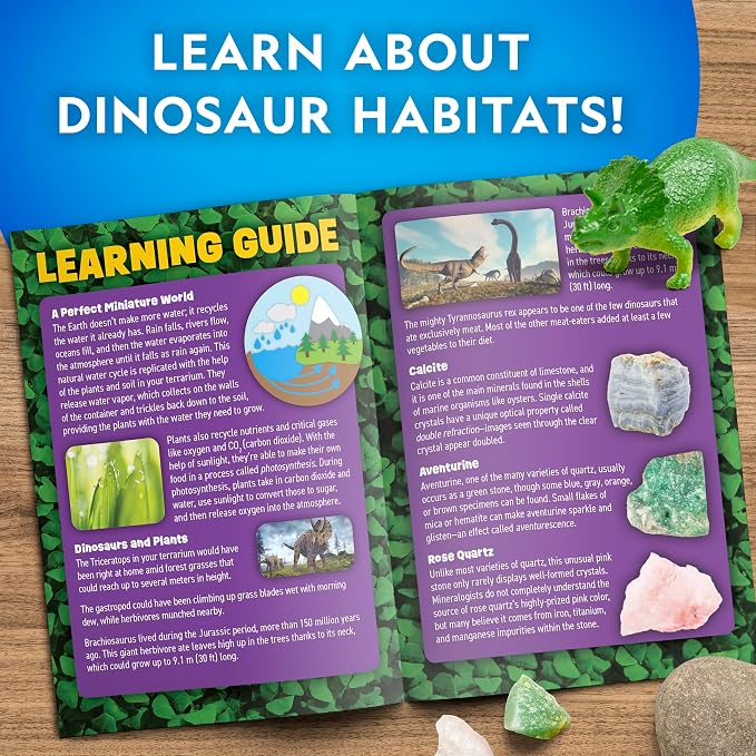 National Geographic Light-Up Dinosaur Terrarium Science Kit for Kids | Multicolor Light, Real Plants, Dinosaur Habitat, Real Gemstones, DIY Nature Activity, Science Learning Toy, Birthday Gift