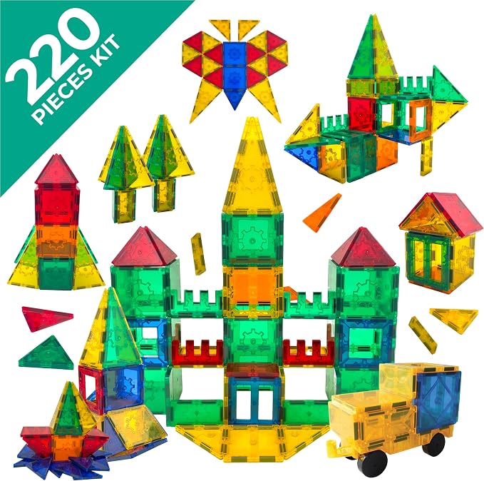 Tytan Tiles 220-Piece Supersized Magnetic Tiles Building Set, 1000s of Creations, Large 3D Castles, Massive Vehicles, & Rocket Ships, Kids’ STEM Toy, Architecture, Innovative Play, Ages 3 and Up