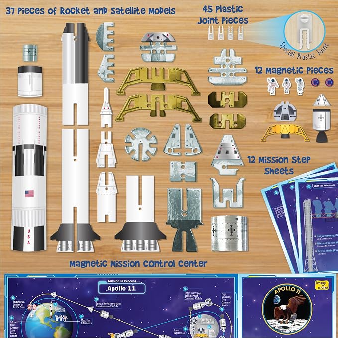Imagimake Mapology Man's Journey to Moon, Apollo 11 3D Model Kit for Kids | Educational STEM Model Kit, Build Rockets & Satellites, Back to School Gift for Boys & Girls Ages 8,9,10,11,12 Years Old