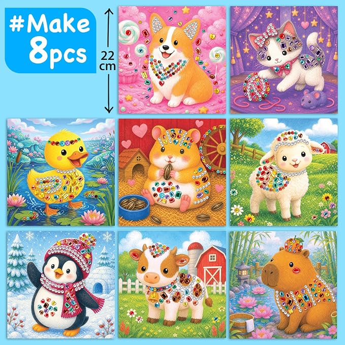 EZCRA Gem Sticker Kit for Kids - 800 Stickers, 8 Cute Animal Theme | Diamond Art Stickers and Gem Craft Set. Mess-Free and DIY Arts and Crafts. Birthday and Holiday Gift for Girls Ages 3-8.