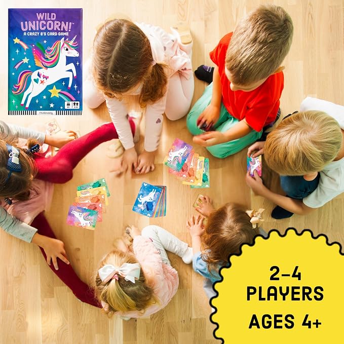 Mudpuppy - Wild Unicorn! Card Games for Kids | Ages 4+, Kids Version of Crazy 8s, Ideal for 3-4 Players, Unicorn Themed, Family Fun, Screen-Free Play, FSC Certified