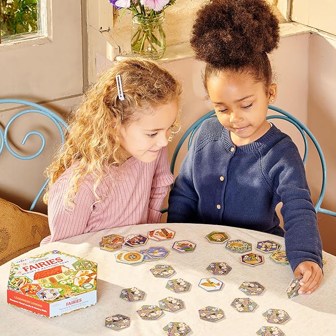 eeBoo: Memory & Matching Game - Cottage Fairies - 20 Hexagon-Shaped Matching Pairs, Nature Themed Concentration Tile Game, Kids Ages 3+, 1-4 Players
