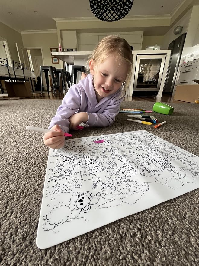 Seek 'N' Spot Silicone Coloring Mat, Animal Theme, Learn Counting, Silicone Drawing Mat, Reusable, Doodle Pad, Art and Craft Set