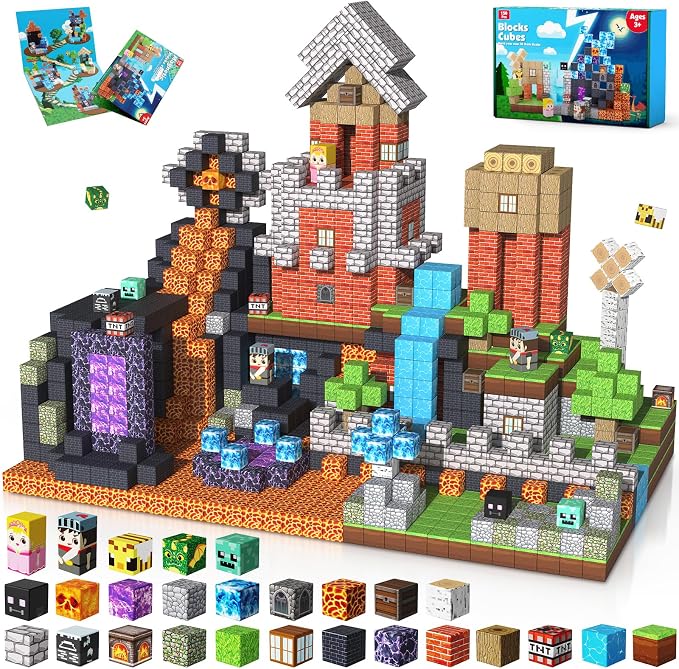 150PCS Magnetic Blocks - Magnet Building Blocks, Stacking Magents Cubes Toys Forest Dark Castle Set, STEM Montessori Sensory Toys for Kids Boys and Girls Ages 3 4 5 6 7 8 9 10+ Birthday Gifts