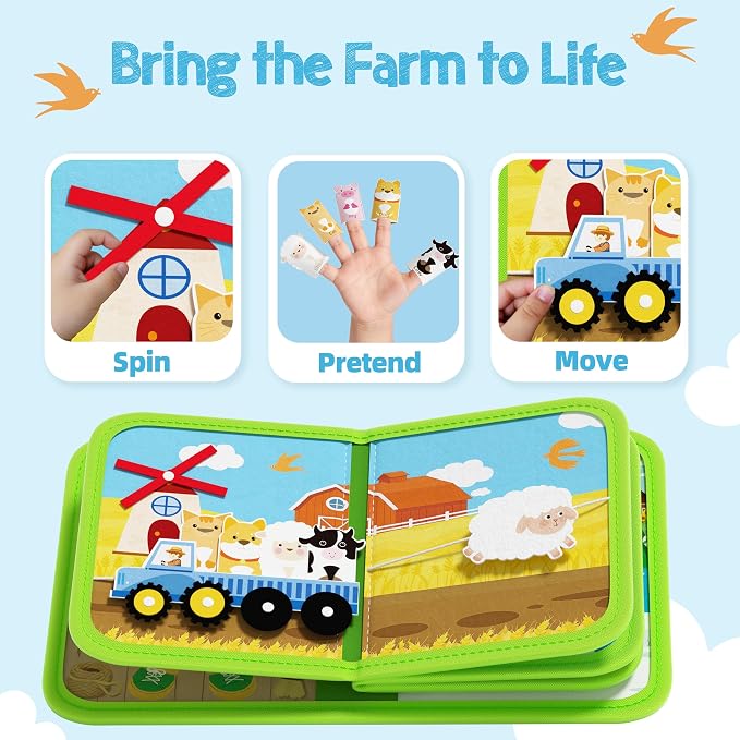 AMOSTING Busy Book for Toddlers Ages 1-3, Farm Quiet Book | Educational Fine Motor Skills Activities with Sensory Play, Busy Board Activities and Farm Learning, Travel Toy for Toddlers