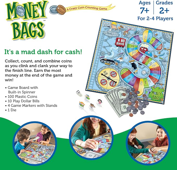 Learning Resources Money Bags Math Game - Classroom Math Games, Financial Literacy for Kids, Counting Board Game