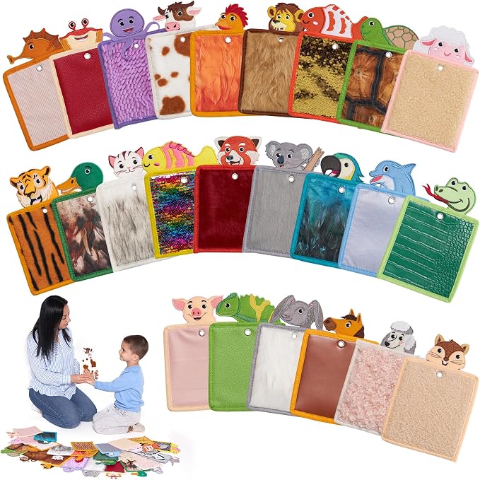 ODOXIA 24-Pack Sensory Mats Texture Children | Material Tiles | Pads for Autism | Helps with Special Needs Kids | Playful Learning Toys for Toddlers