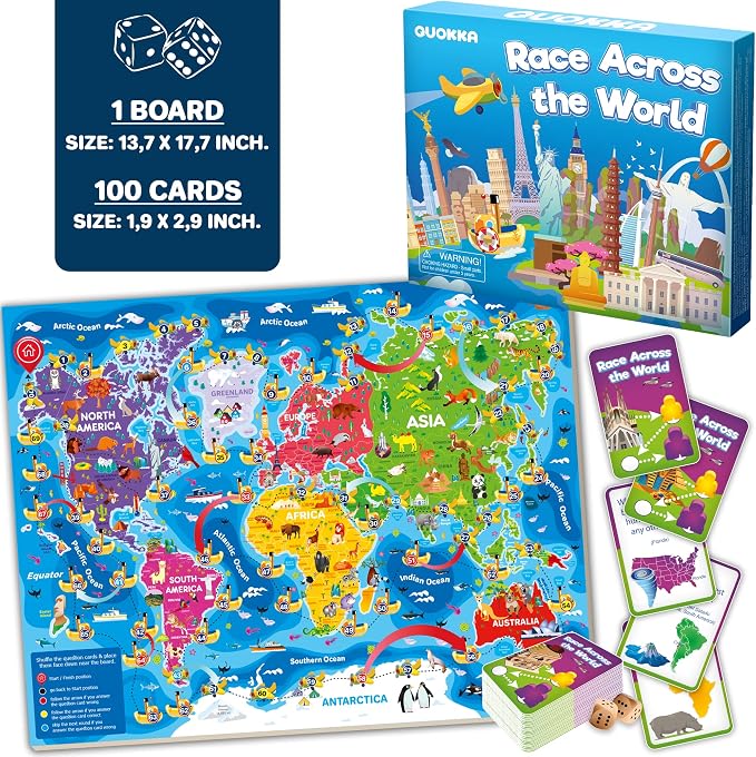 3 Learning Board Games for Kids 8-12 - Educational Trivia Cards Ages 6-8 | Travel United States - World Map - Explore Outer Space - Games Gift for Children Ages 4-8 and Teens