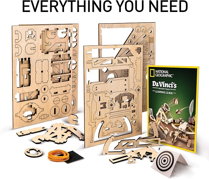 National Geographic Da Vinci Catapult Wood Building STEM Kit for Kids | Build a Working Catapult, Wooden 3D Puzzle, Engineering Model, Hands-On STEM Project, Construction Toy, Birthday Gift