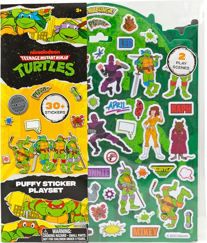 Teenage Mutant Ninja Turtles® Puffy Sticker Playset, Includes 30 Reusable TMNT Stickers & Double-Sided Play Scene, Classic Teenage Mutant Ninja Turtles Toys, Great Travel-Friendly Kids Activities