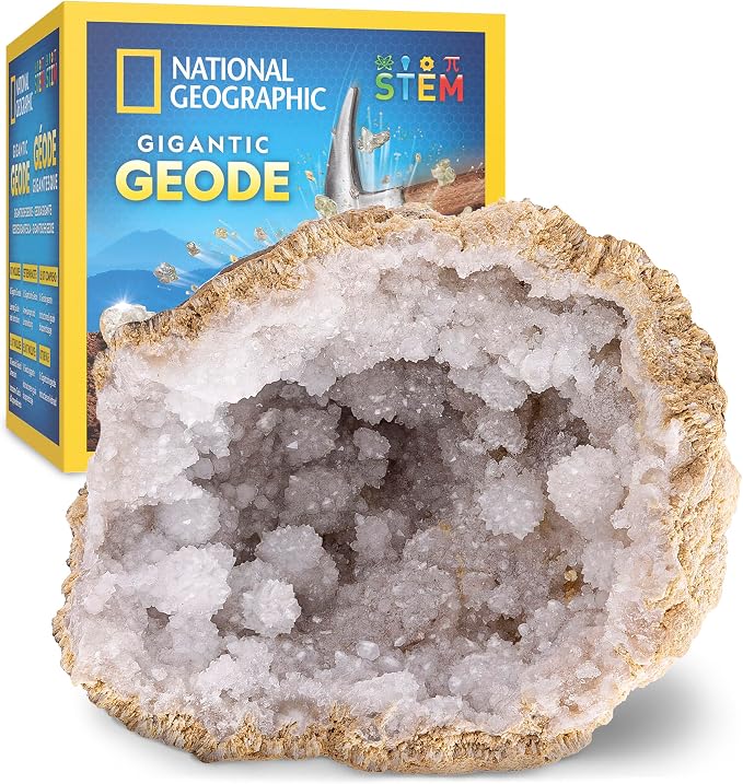 National Geographic Gigantic Geode Kit Earth Science Activity for Kids | Huge Natural Geode, Real Crystals Inside, Break-Open Activity, Rock and Mineral Science, Safety Goggles, Birthday Gift