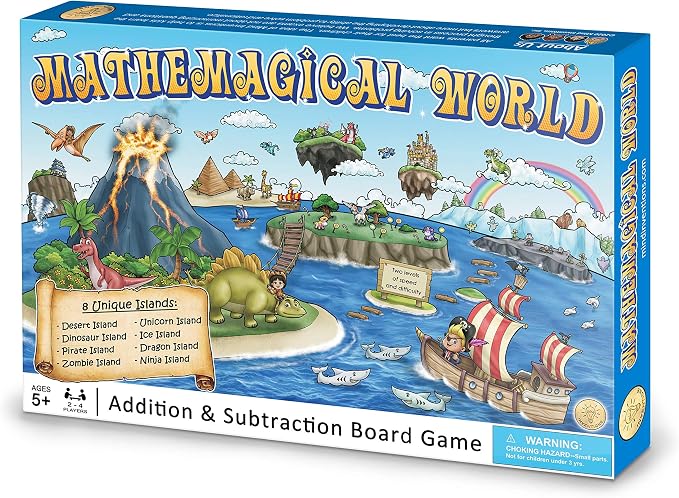 Mathemagical World - Addition & Subtraction Math Board Game for Kids, 2-4 players, Ages 5+ and Perfect for Homeschool, Kindergarten, Pre-k, and Gifted & Talented Prep