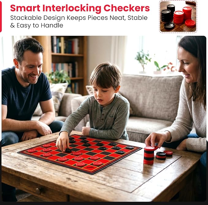 Kangaroo - Multiplayers Strategy Checker Board Game for Kids & Adults - Portable Educational Travel Cardboard Checkers - Includes Large Board w/ 24 Checkers (12 Red and 12- Black) 15x15 Inches | Multiplayers Strategy Portable Educational Travel Cardboa...