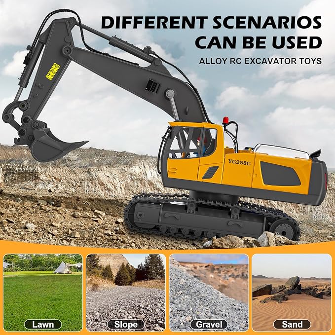Remote Control Excavator Toy for Boys 6-11 yrs Old,11-Channel RC Excavator Toy,with Metal Shovel,2.4Ghz RC Construction Vehicle,Ideal Gifts for Kids on