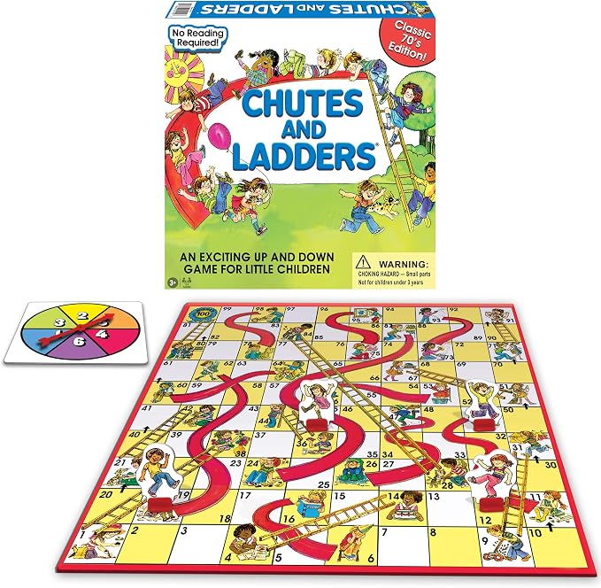 Classic Chutes and Ladders, with 1970's Art, by Winning Moves Games USA | 2-4 Players, Ages 3+