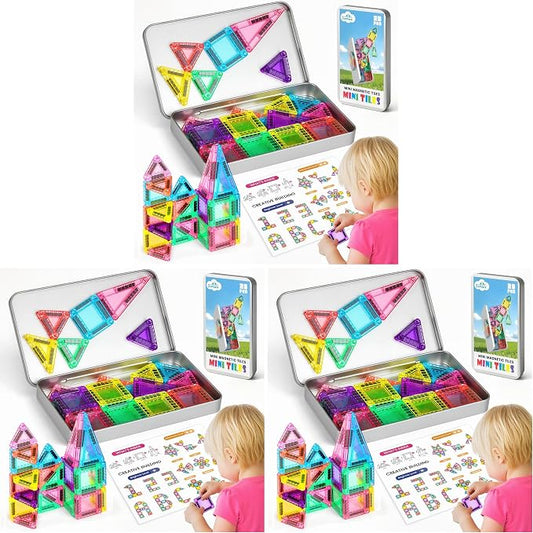 3 otters Travel Magnetic Tiles with Case, 25PCS Mini Travel Magnetic Building Blocks STEM Toys for Boys Girls Birthday Party Gift Classroom Prizes (Pack of 3)