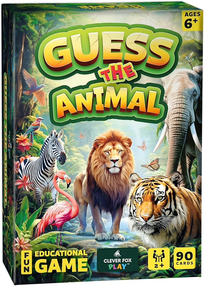 Guess the Animal Game for Kids & Family, Fun Guess in 5 Clues Learning Toy | Animal guessing card game for kids & adults, animal trivia board game, animal trading cards, home, school, travel, classroom