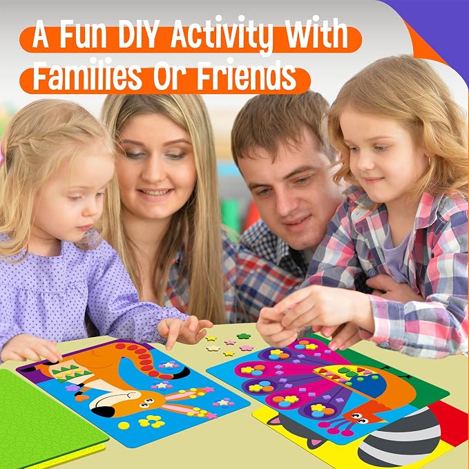 SpriteGru Foam Sticker Art Activity, 20 Wild Animal Art Boards with 1660 Foam Stickers in 10 Colors, Funny DIY Activity Creative Craft Kits Travel Game for Kids, Boys & Girls