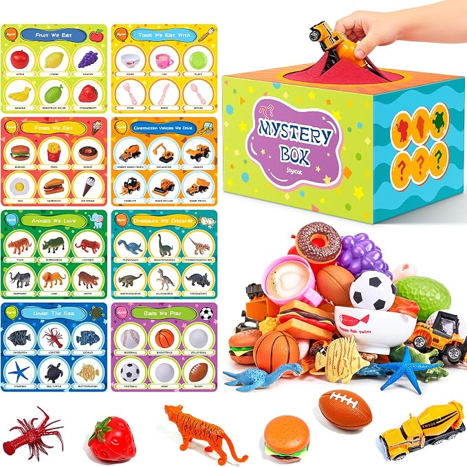 JoyCat Montessori Sensory Sorting Box with 48 Objects for Kids Ages 3-5 | Forty-eight themed objects support sorting, matching, naming and open-ended preschool play in one activity box