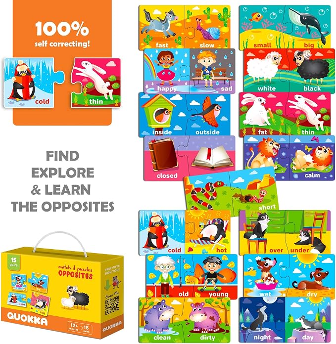 QUOKKA 5X MEGASET Puzzles for Toddlers 3-5 - Matching Games for Kids Ages 2-4 - Numbers Animals Opposites ABC Learning for Toddlers 1-3 Year Old - Educational Toy Activities for Boy and Girl
