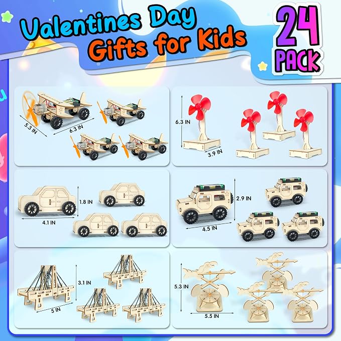 kortes Valentines Day Cards for Kids Classroom, 24 Pack Valentines Gift Cards with Stem Kits, Valentine's Party Favors Toys for Boys Girls and Valentine School Exchange Gifts Greeting Cards