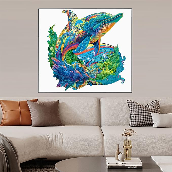 Mys Aurora Wooden Puzzles, Dolphin Jigsaw Puzzles 500 Pieces | Unique Shaped Wooden Puzzles for Adults and Kids, Family Game 17.3 x 14.8 Inch