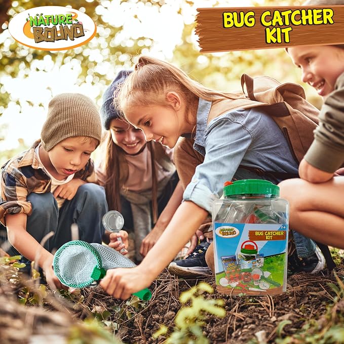 Nature Bound Bug Catcher Kit - 20 Piece Outdoor Exploration Set for Kids - Educational & Fun - Safe Insect Catch & Release with Bucket, Net, Magnifier & More - Great Gift for Young Explorers