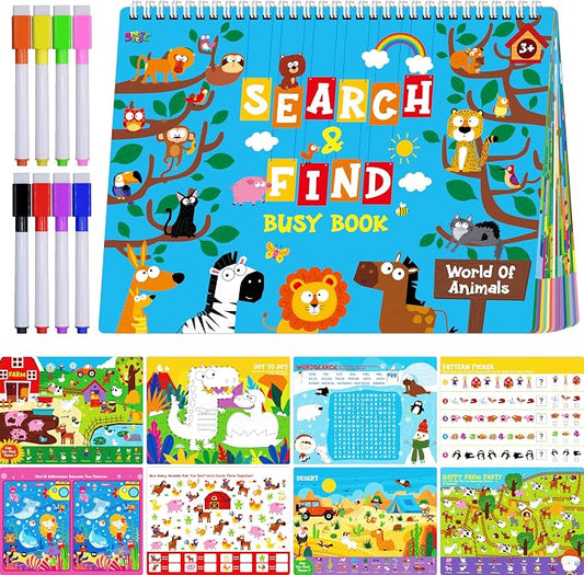 SpriteGru Search & Find Book, 15 Different Searching Games & 15 Fun Activity Games, Montessori Learning Toy Educational Game Travel Toys for Autism Sensory, Preschool, Girls and Boys Ages 3+