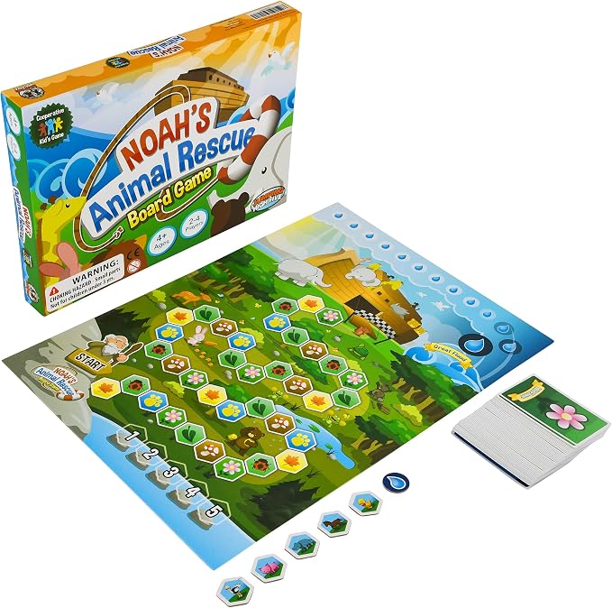 Noah's Animal Rescue Cooperative Bible Board Game for Kids Ages 4 and Up | No reading required, easy to learn. Bible-story theme, kids work together to rescue animals. Perfect for family game night.