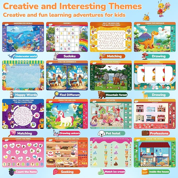 Search and Find Activity Book for Kids Ages 3-5, 28 Reusable Learning Activities with 14 Double-Sided Dry Erase Mats, Preschool Busy Book, Road Trip Travel Toy, Screen-Free Educational Gift
