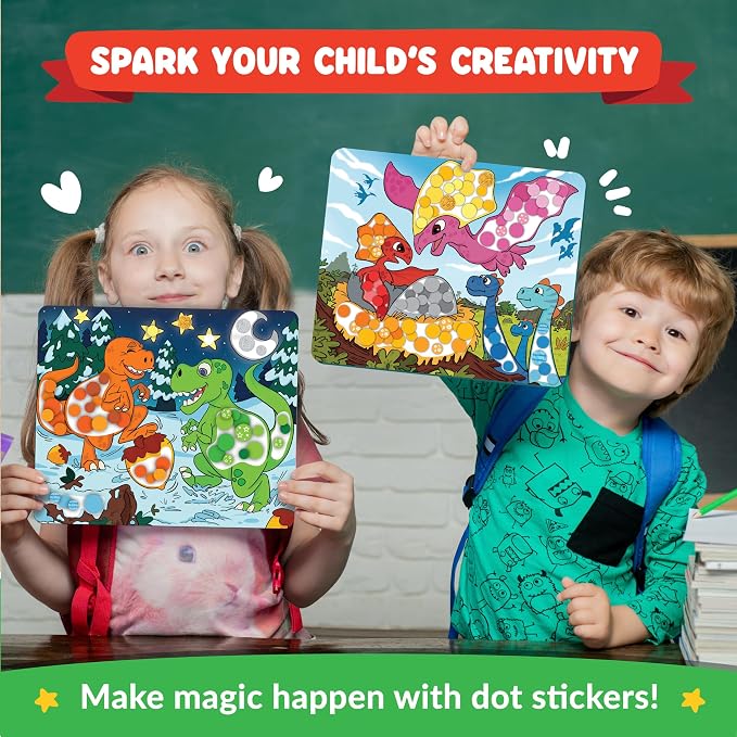 Dot Sticker Art Activity - Dinosaurs, Educational Toys for 3 Year Old Boys | No Mess Crafts for Kids, Stocking Stuffers Toddlers, DIY Gifts for Boys & Girls Ages 3, 4, 5, 6, 7 Year Old, Travel Toys