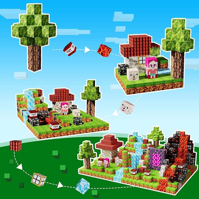 Petenjoy Magnetic Blocks Minecraft-Style Magnetic Building Blocks Cubes - 126PCS 1 inch Magnet Toys Set STEM Educational for Kids Ages 4-8 6-8 8-12 Year Old Boys Girls Birthday Christmas