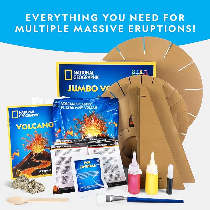National Geographic Jumbo Volcano Science Kit for Kids Ages 8-12 | 18-Inch Giant Volcano, Multiple Eruptions, Science Experiments, Science Fair Project, Earth Science, Birthday Gift