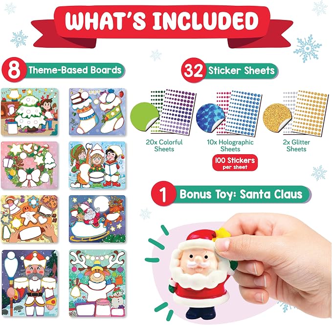 Christmas Dot Art Activity for Kids - Holiday Theme Stickers for Toddlers | Christmas Special DIY Craft Kit, Stocking Stuffers, Christmas Gift for Boys & Girls Ages 3, 4, 5, 6, 7 Year Old - Funcils