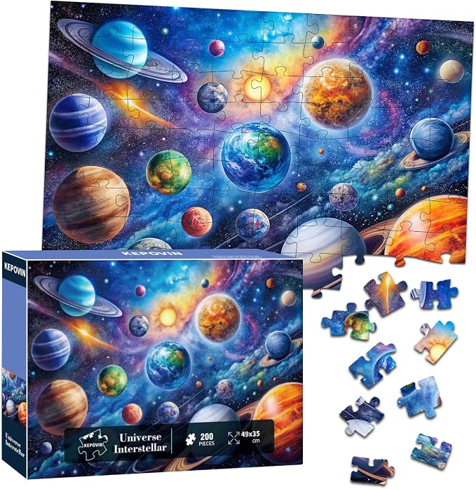 Puzzles for Kids Ages 6-8 8-10 Year Old, Solar System Planets 200 Pieces | Jigsaw Puzzles for Kids Ages 10-12, Learning Educational Toys for Boys and Girls Ages 6 7 8 9 10 11 12 Year Old
