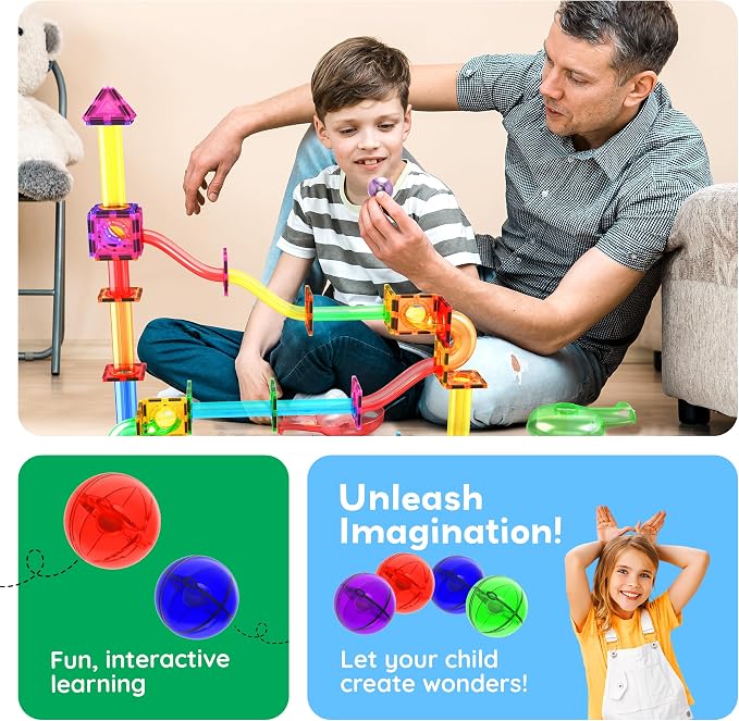 PicassoTiles 4pc Marbles for Magnetic Block Tiles Marble Run Race Track Magnet Building Tile Blocks Racetrack Maze Construction Toys Creative Toy Girls Boys 3 and Up Early Education STEM Learning Kit