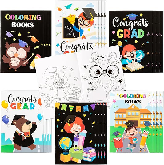 Dvbonike 24Pcs Kindergarten Graduation Coloring Books - Congrats Grad DIY Color-in Pages with Animals Cartoon Characters Drawing Party Favors Gift Home School Classroom Artwork Supplies