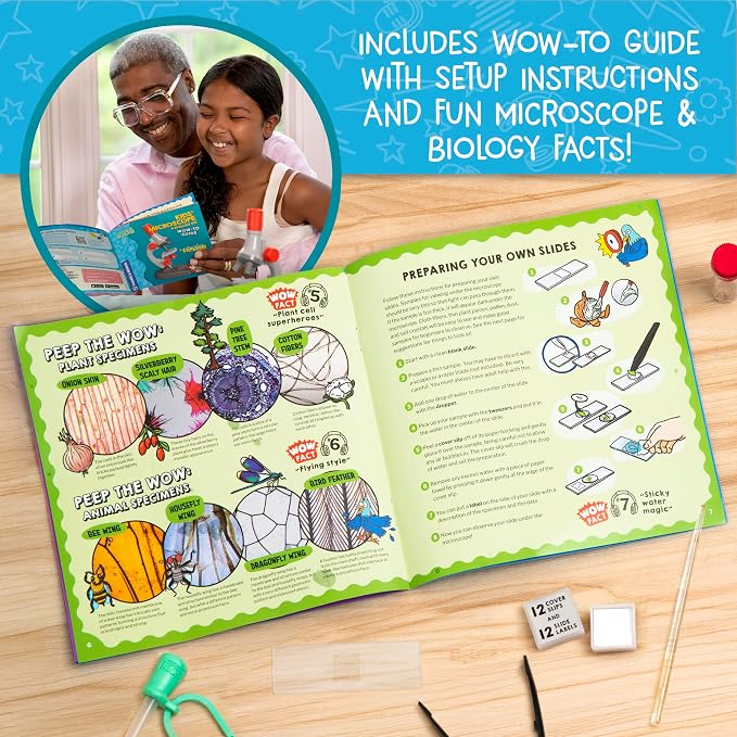 Wow in The World Kids’ Microscope & Biology Kit, Up to 720x Magnification, LED Illumination, Prepared & Blank Slides, Companion Audio Content, Beginner Science Gift for Ages 6+ by Thames & Kosmos