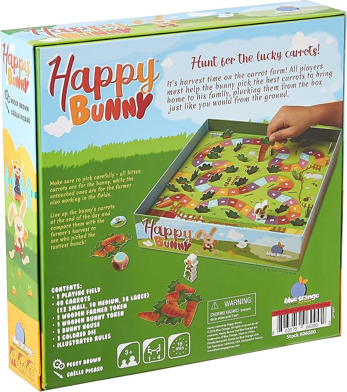 Blue Orange Tabletop Board Game, Cooperative, for Kids and Family Fun, Help The Bunny Find The Carrots, Ages 3+, Happy Bunny Games