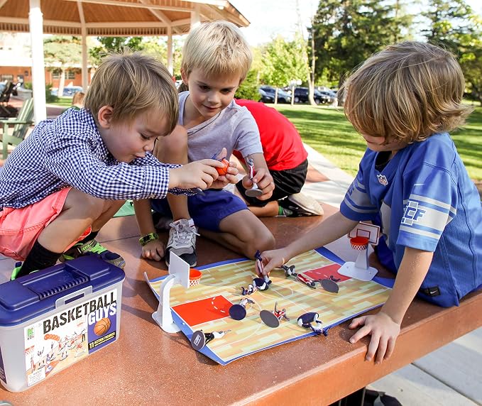 Kaskey Kids Basketball Guys, Red vs. Blue, 21 Pieces in Each Set, Includes 2 Teams, Accessories, and Travel Storage Case, Nostalgic Sports Action Figures for Imaginative Play, Ages 3 and Up