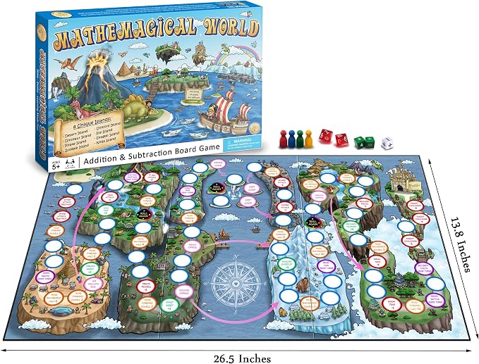 Mathemagical World - Addition & Subtraction Math Board Game for Kids, 2-4 players, Ages 5+ and Perfect for Homeschool, Kindergarten, Pre-k, and Gifted & Talented Prep