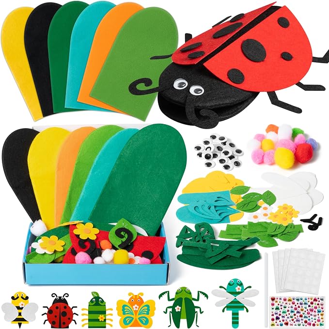 WATINC Hand Puppet Making Kit, Felt Sock Puppet Toys for Kids (Insect) | 6 Styles, Make Your Own Storytelling & Role Play Crafts, Creative Group Activity, Party Favors & Gifts for Kids Ages 4-8